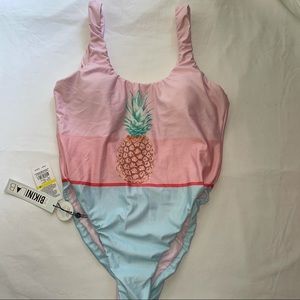 Bikini Lab Pink & Blue Tropical Pineapple One Piece Swim Bathing Suit NEW NWT